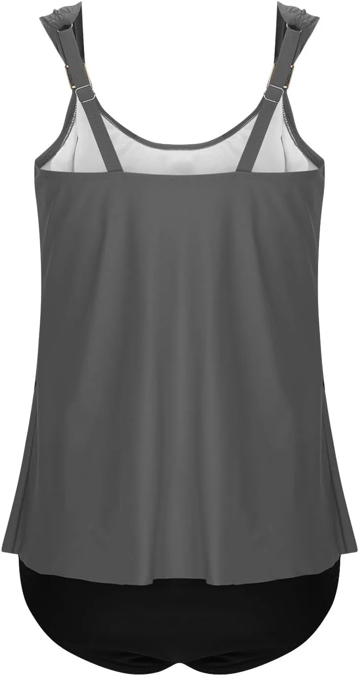 2 Piece Bathing Suits for Women 2025 Ruffle Tank Tops with Shorts Tankini Swimsuits High Waisted Flowy Swimwear