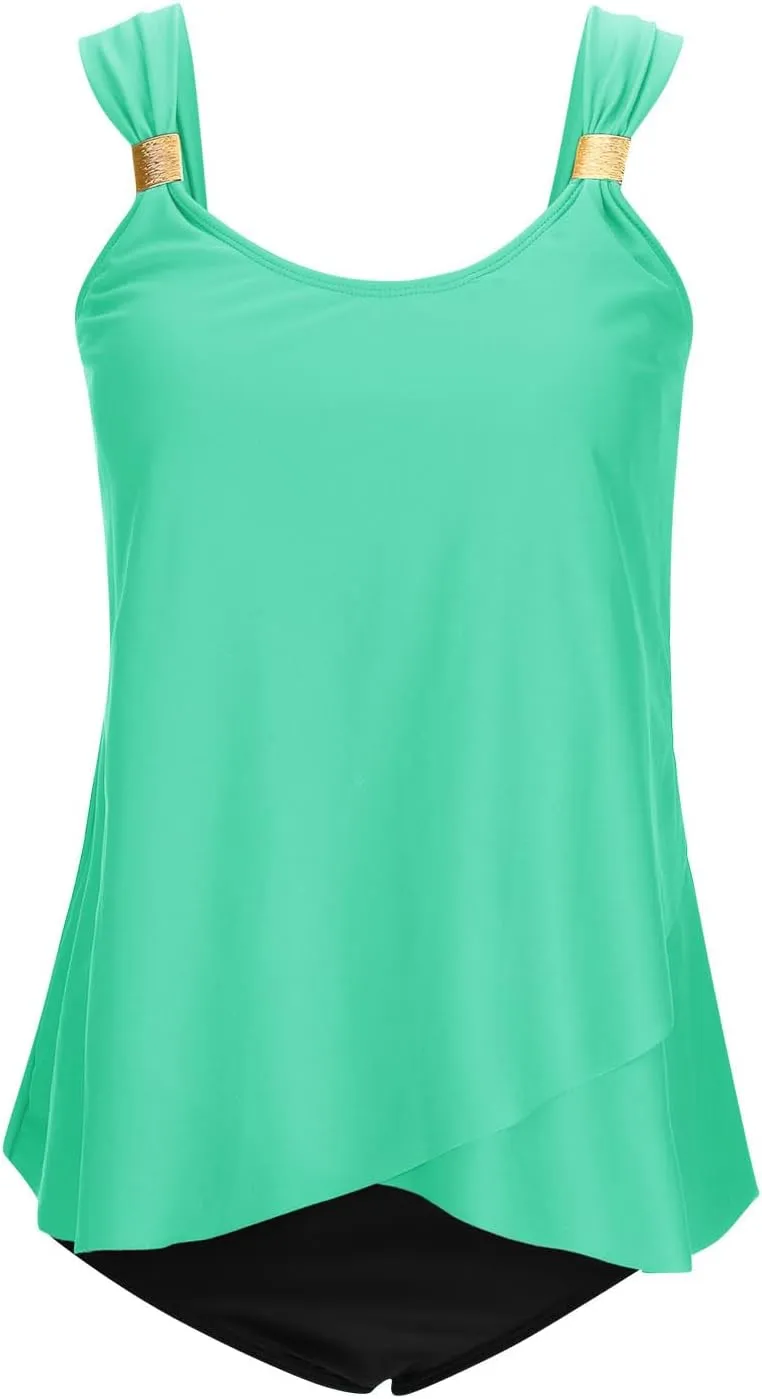 2 Piece Bathing Suits for Women 2025 Ruffle Tank Tops with Shorts Tankini Swimsuits High Waisted Flowy Swimwear