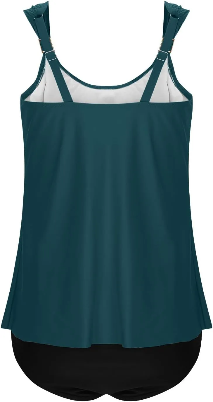 2 Piece Bathing Suits for Women 2025 Ruffle Tank Tops with Shorts Tankini Swimsuits High Waisted Flowy Swimwear