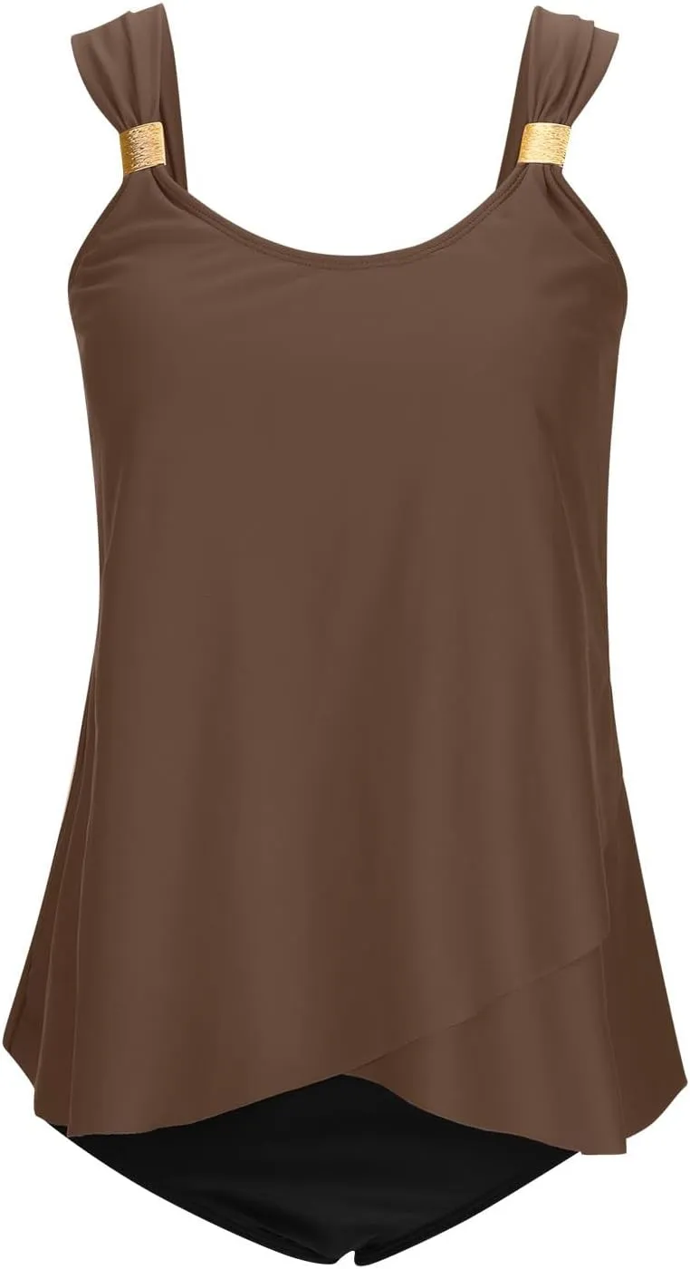2 Piece Bathing Suits for Women 2025 Ruffle Tank Tops with Shorts Tankini Swimsuits High Waisted Flowy Swimwear