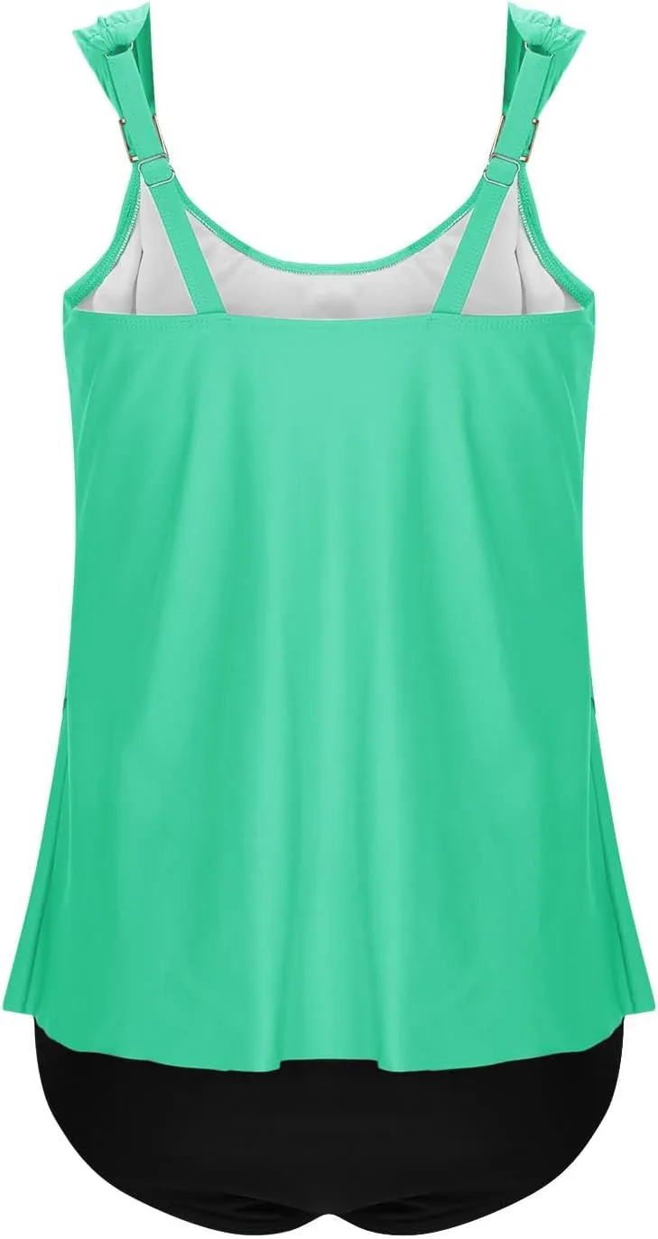 2 Piece Bathing Suits for Women 2025 Ruffle Tank Tops with Shorts Tankini Swimsuits High Waisted Flowy Swimwear