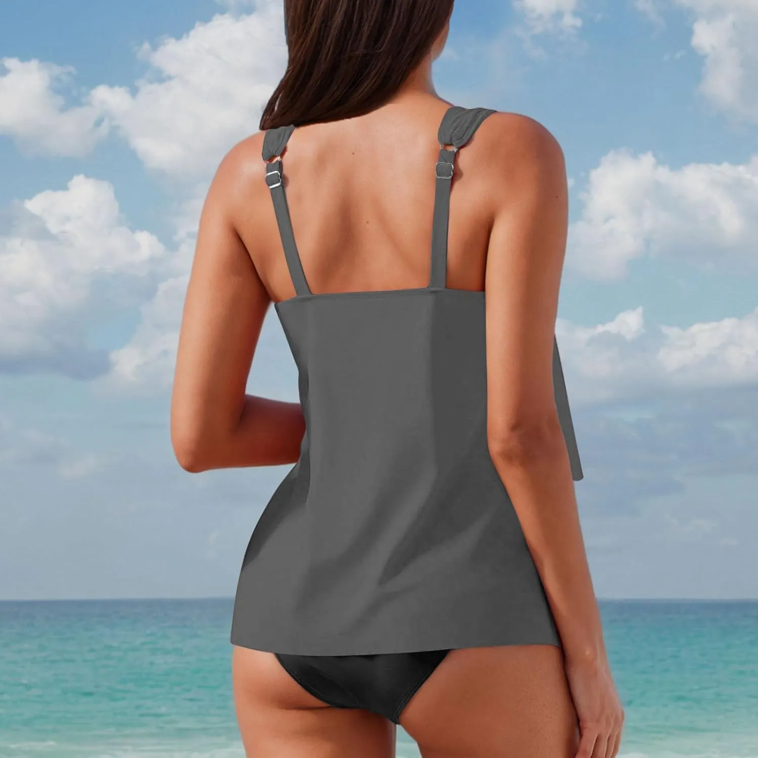 2 Piece Bathing Suits for Women 2025 Ruffle Tank Tops with Shorts Tankini Swimsuits High Waisted Flowy Swimwear