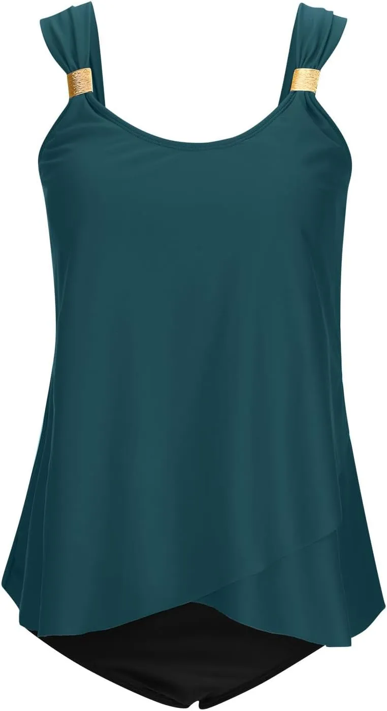 2 Piece Bathing Suits for Women 2025 Ruffle Tank Tops with Shorts Tankini Swimsuits High Waisted Flowy Swimwear