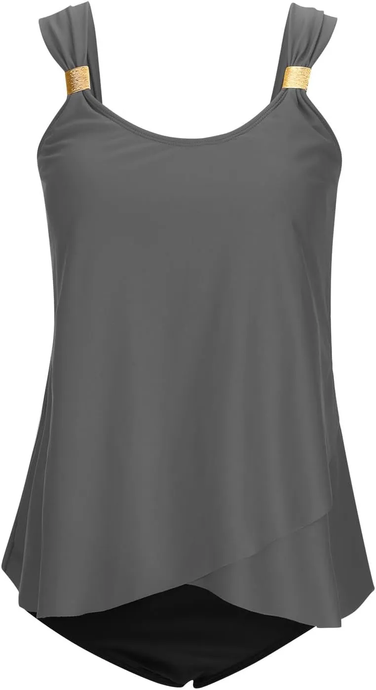 2 Piece Bathing Suits for Women 2025 Ruffle Tank Tops with Shorts Tankini Swimsuits High Waisted Flowy Swimwear
