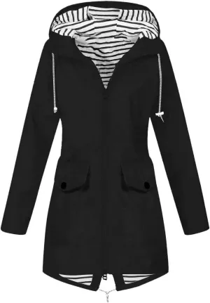 2024 Waterproof Zip Up Rain Coat for Womens Hooded Long Sleeve Rain Jacket Rain Jacket Casual Warm Slim Jacket Coat