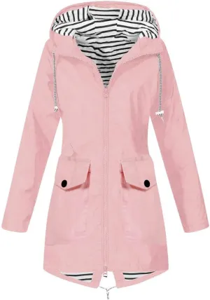 2024 Waterproof Zip Up Rain Coat for Womens Hooded Long Sleeve Rain Jacket Rain Jacket Casual Warm Slim Jacket Coat