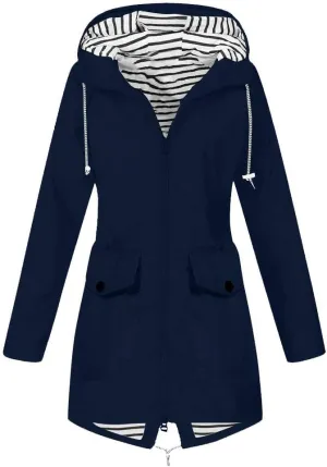2024 Waterproof Zip Up Rain Coat for Womens Hooded Long Sleeve Rain Jacket Rain Jacket Casual Warm Slim Jacket Coat
