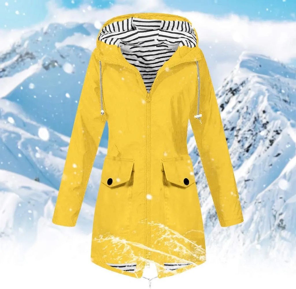 2024 Waterproof Zip Up Rain Coat for Womens Hooded Long Sleeve Rain Jacket Rain Jacket Casual Warm Slim Jacket Coat