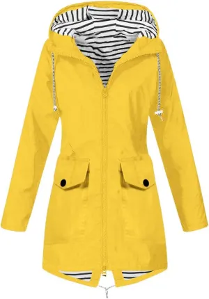 2024 Waterproof Zip Up Rain Coat for Womens Hooded Long Sleeve Rain Jacket Rain Jacket Casual Warm Slim Jacket Coat