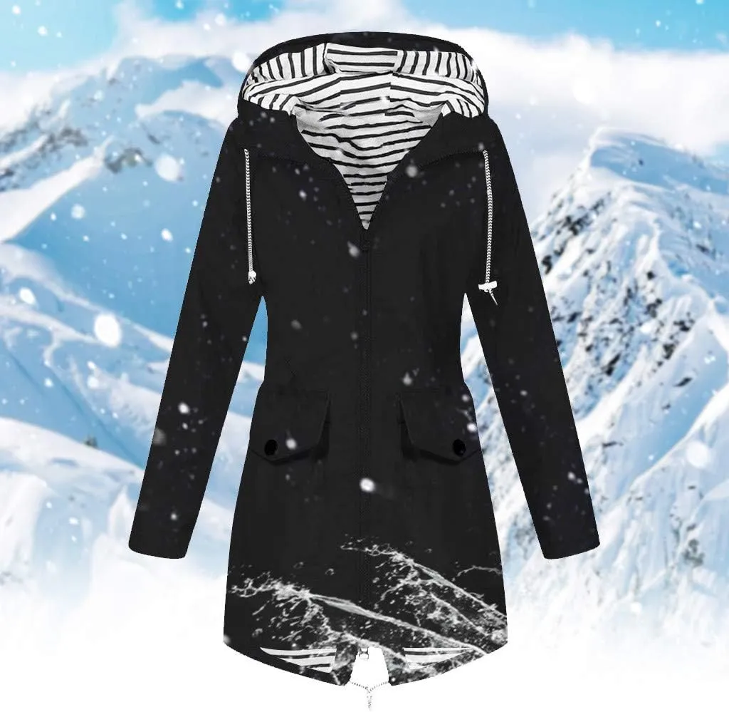2024 Waterproof Zip Up Rain Coat for Womens Hooded Long Sleeve Rain Jacket Rain Jacket Casual Warm Slim Jacket Coat