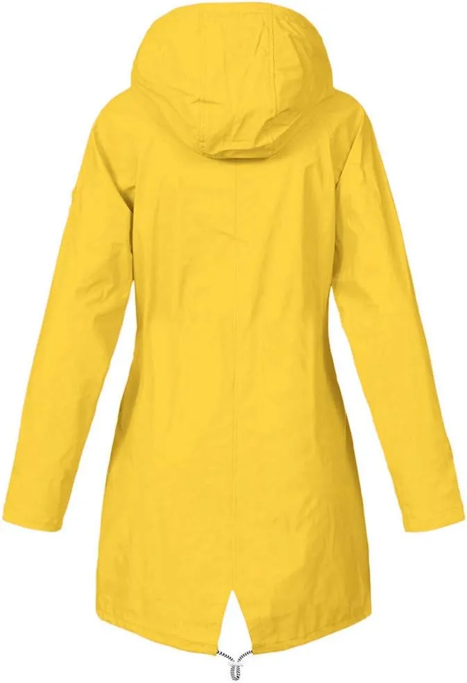 2024 Waterproof Zip Up Rain Coat for Womens Hooded Long Sleeve Rain Jacket Rain Jacket Casual Warm Slim Jacket Coat