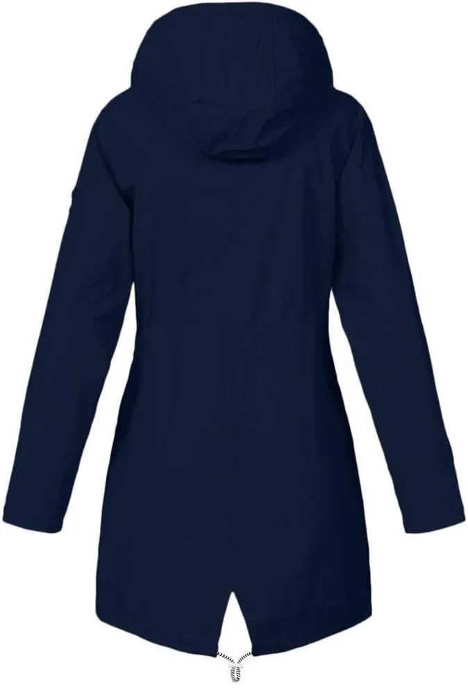 2024 Waterproof Zip Up Rain Coat for Womens Hooded Long Sleeve Rain Jacket Rain Jacket Casual Warm Slim Jacket Coat