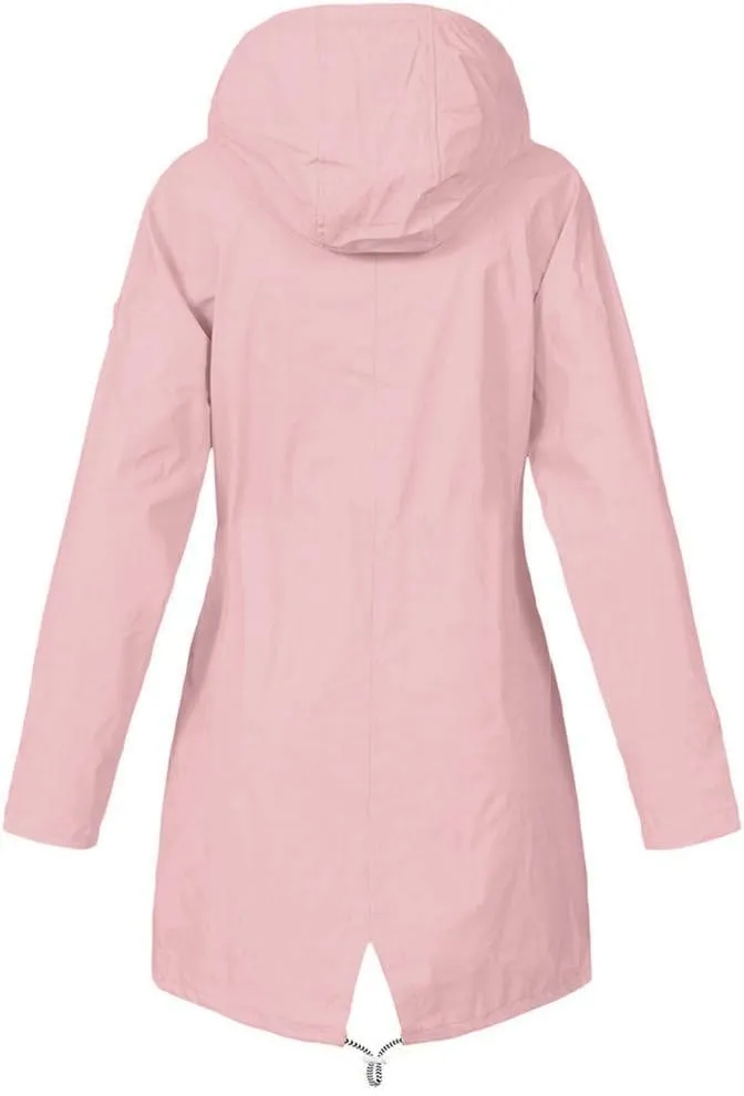 2024 Waterproof Zip Up Rain Coat for Womens Hooded Long Sleeve Rain Jacket Rain Jacket Casual Warm Slim Jacket Coat
