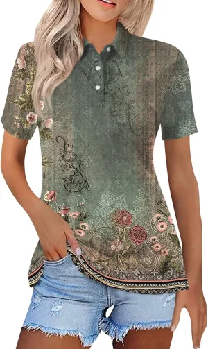 2025 Women's Summer Polo Shirts Short Sleeve Collared Tops Business Casual Summer Tops Trendy Loose