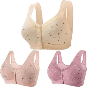 3 Pack Daisy Bras for Women Plus Size Bras Front Closure Bras No Underwire Full Coverage Bralettes Everyday Wear Bras