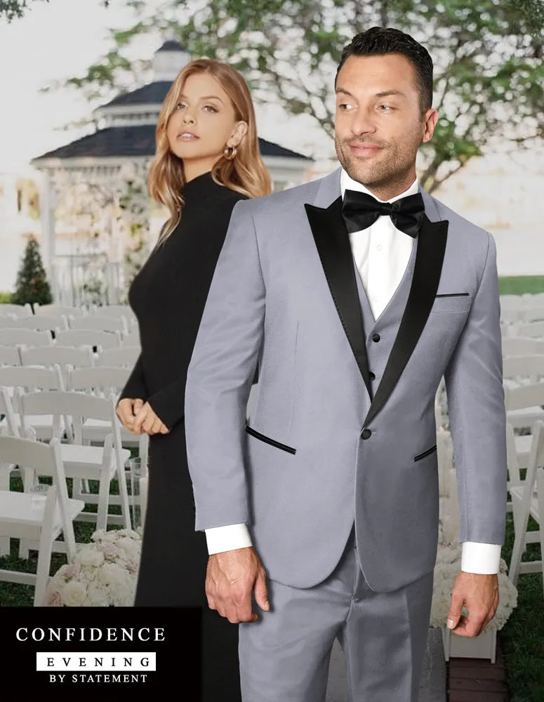 3 Pc. Tailored Fit Tuxedo Peak Lapel Flat Front | TUX-PK-Grey