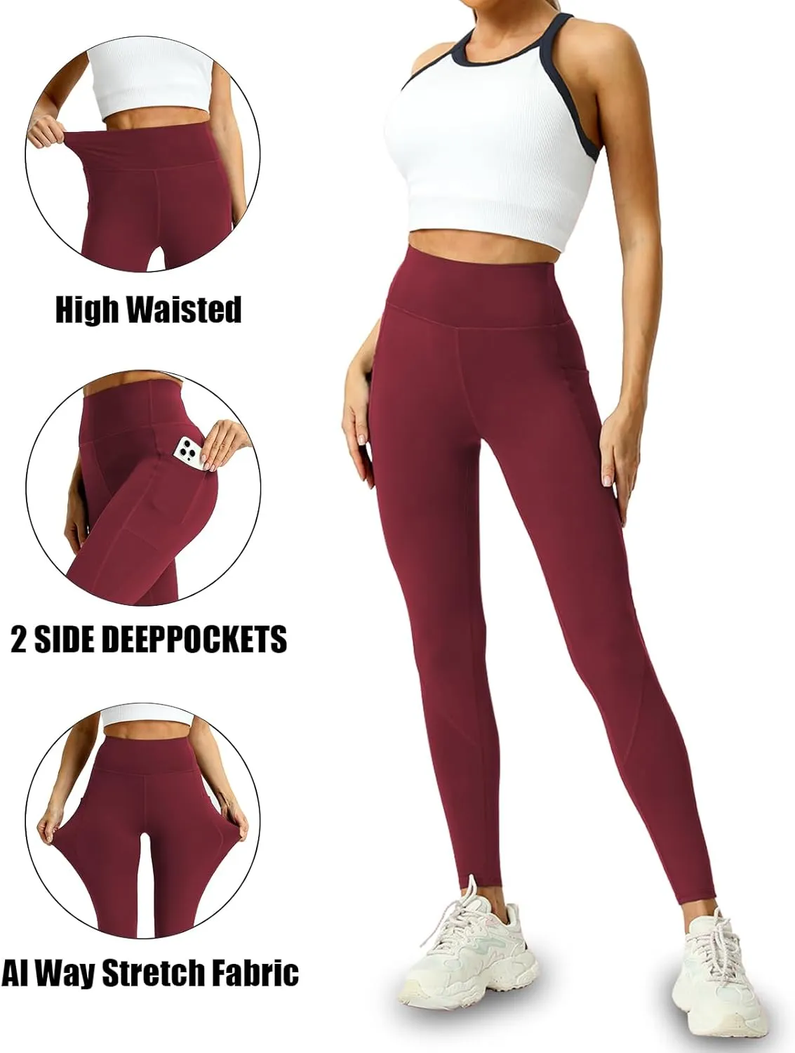 4 Pack Leggings with Pockets for Women - Soft High Waisted Tummy Control Workout Yoga Pants