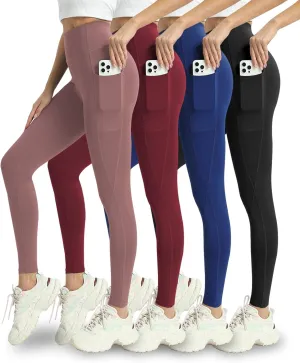 4 Pack Leggings with Pockets for Women - Soft High Waisted Tummy Control Workout Yoga Pants