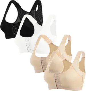 4 Pcs Wireless Plus Size Sports Bras High Support Breathable Bra Lift-Up Air Cooling for Gym/Running/Daily Wear