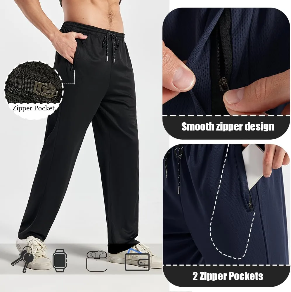 5PC Men's Zipper Mesh Fabric Jogger Pants - Breathable & Flexible Fit, Comfortable for Sports & Casual Wear