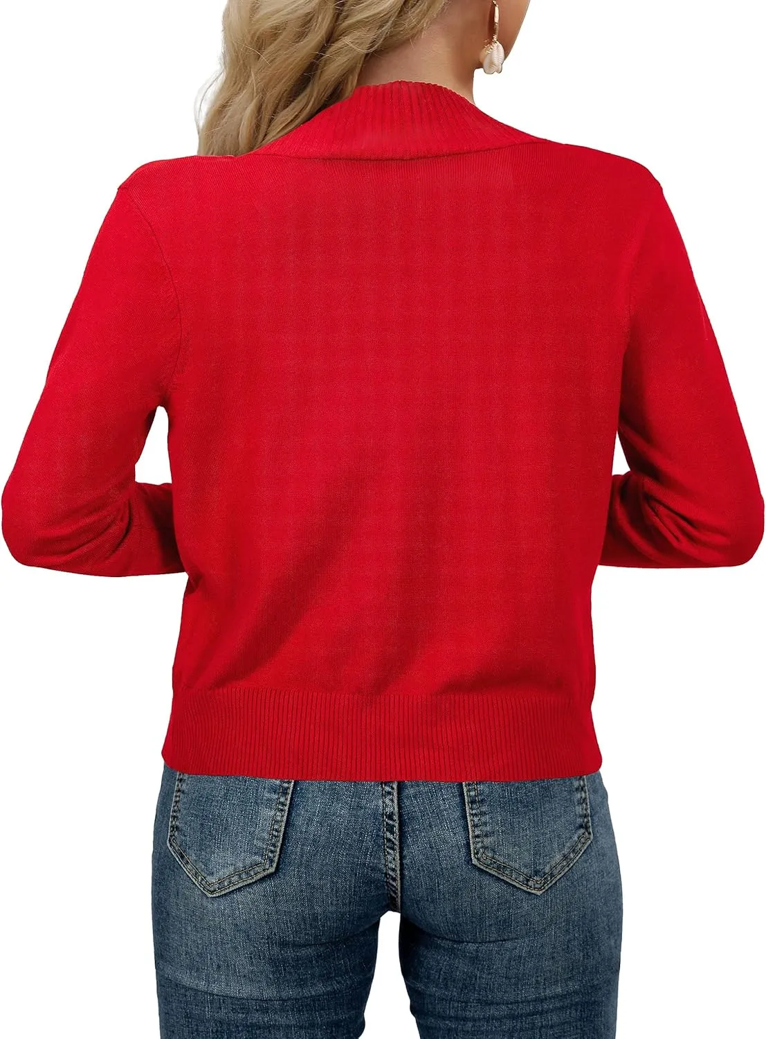 AAMILIFE Womens Long Sleeve Cardigan Knit Sweaters Bolero Open Front Short Shrugs Cropped Cardigan with Pocket