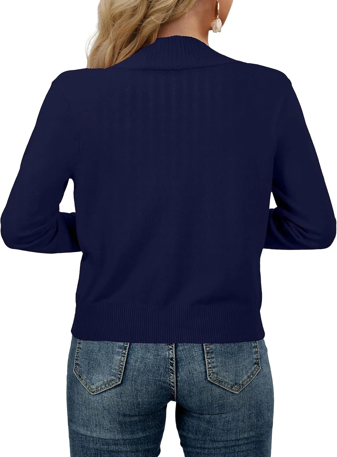 AAMILIFE Womens Long Sleeve Cardigan Knit Sweaters Bolero Open Front Short Shrugs Cropped Cardigan with Pocket