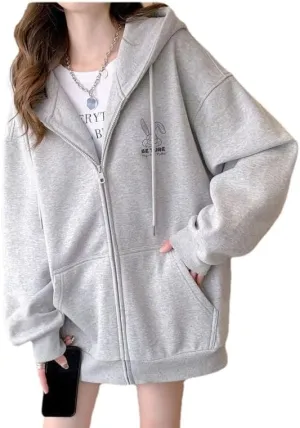 Acubi Oversized Full Zip Sweatshirts for Women Cute Graphic Drawstring Hoodies Punk Harajuku Jackets with Pockets