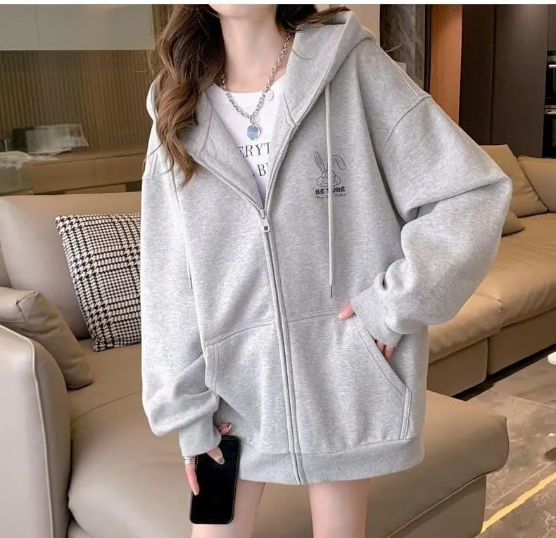 Acubi Oversized Full Zip Sweatshirts for Women Cute Graphic Drawstring Hoodies Punk Harajuku Jackets with Pockets