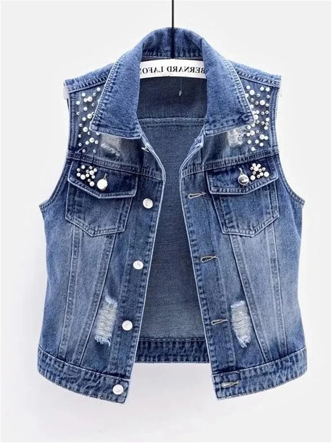 Adhdyuud Women Causal Ripped Denim Vest Loose Sleeveless Short Jeans Jacket Waistcoats