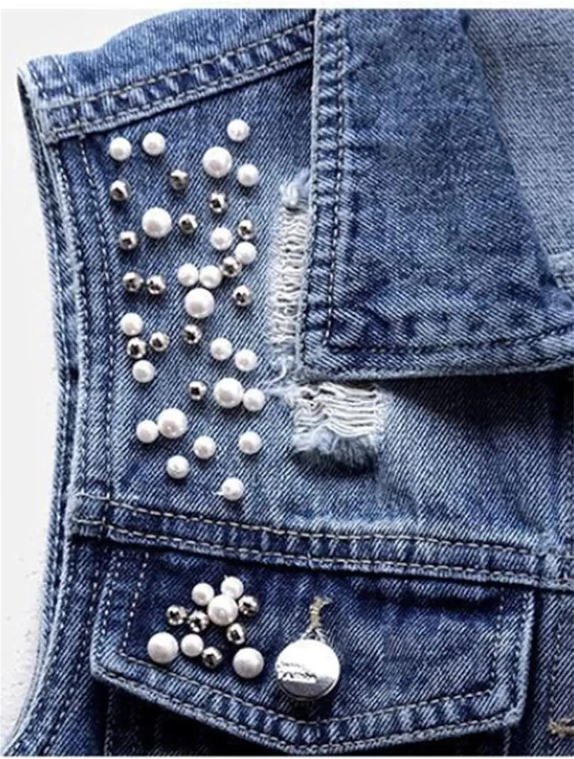 Adhdyuud Women Causal Ripped Denim Vest Loose Sleeveless Short Jeans Jacket Waistcoats