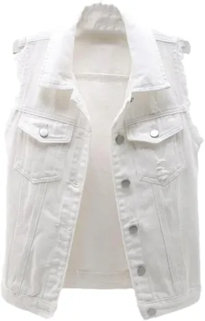 Adhdyuud Women Causal Ripped Denim Vest Loose Sleeveless Short Jeans Jacket Waistcoats