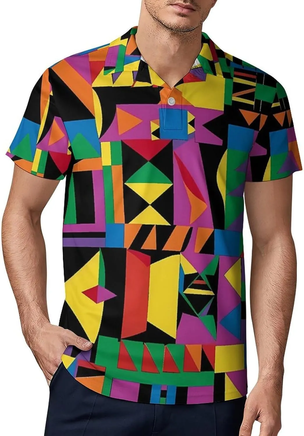 African Geometric Men's Polo Shirt Short Sleeve Print T Shirt Slim Fit Golf Shirt Collared Tee Casual Top