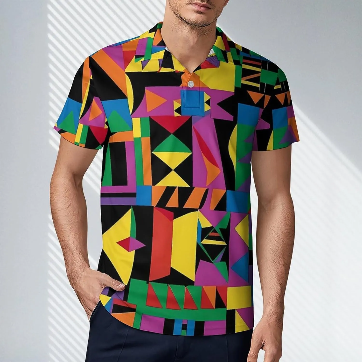 African Geometric Men's Polo Shirt Short Sleeve Print T Shirt Slim Fit Golf Shirt Collared Tee Casual Top
