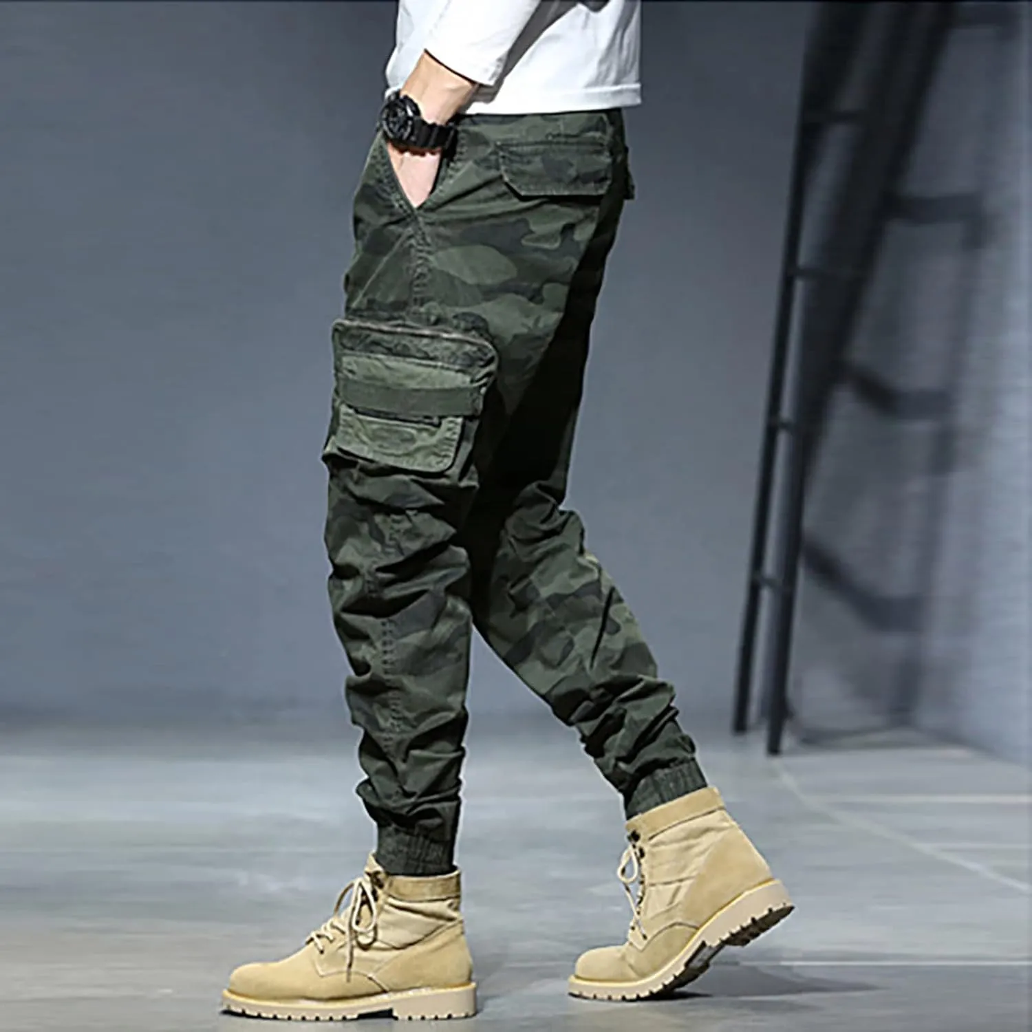 aihihe Camoflage Cargo Pants for Men Mens Compression Workout Pants Brown Baggy Pants Relaxed fit Flat Front Pants Men