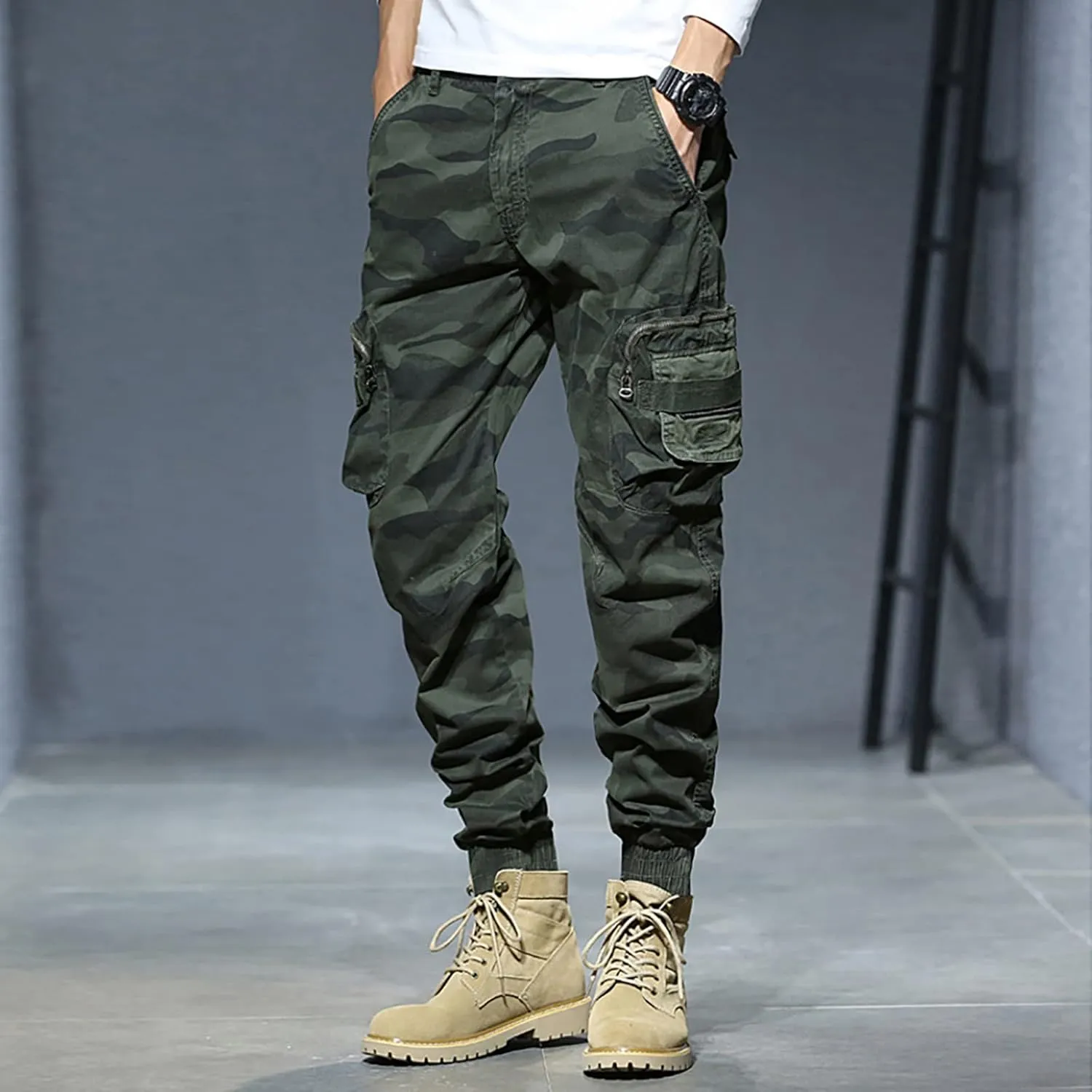 aihihe Camoflage Cargo Pants for Men Mens Compression Workout Pants Brown Baggy Pants Relaxed fit Flat Front Pants Men