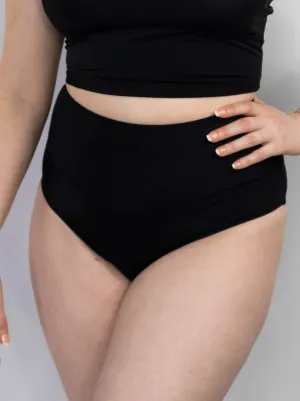 All-Black Compression High-Rise Swim Bottom