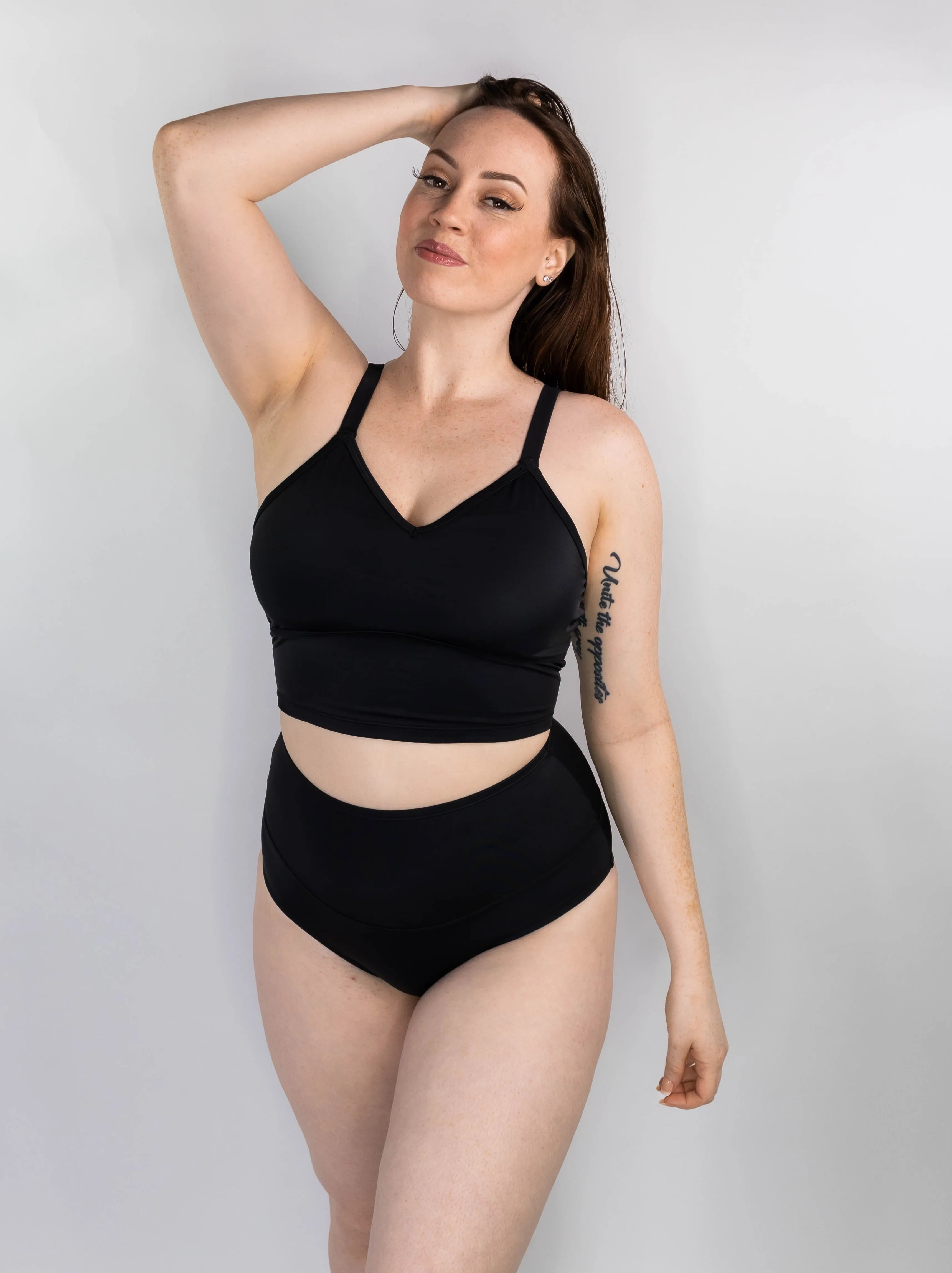 All-Black Compression High-Rise Swim Bottom