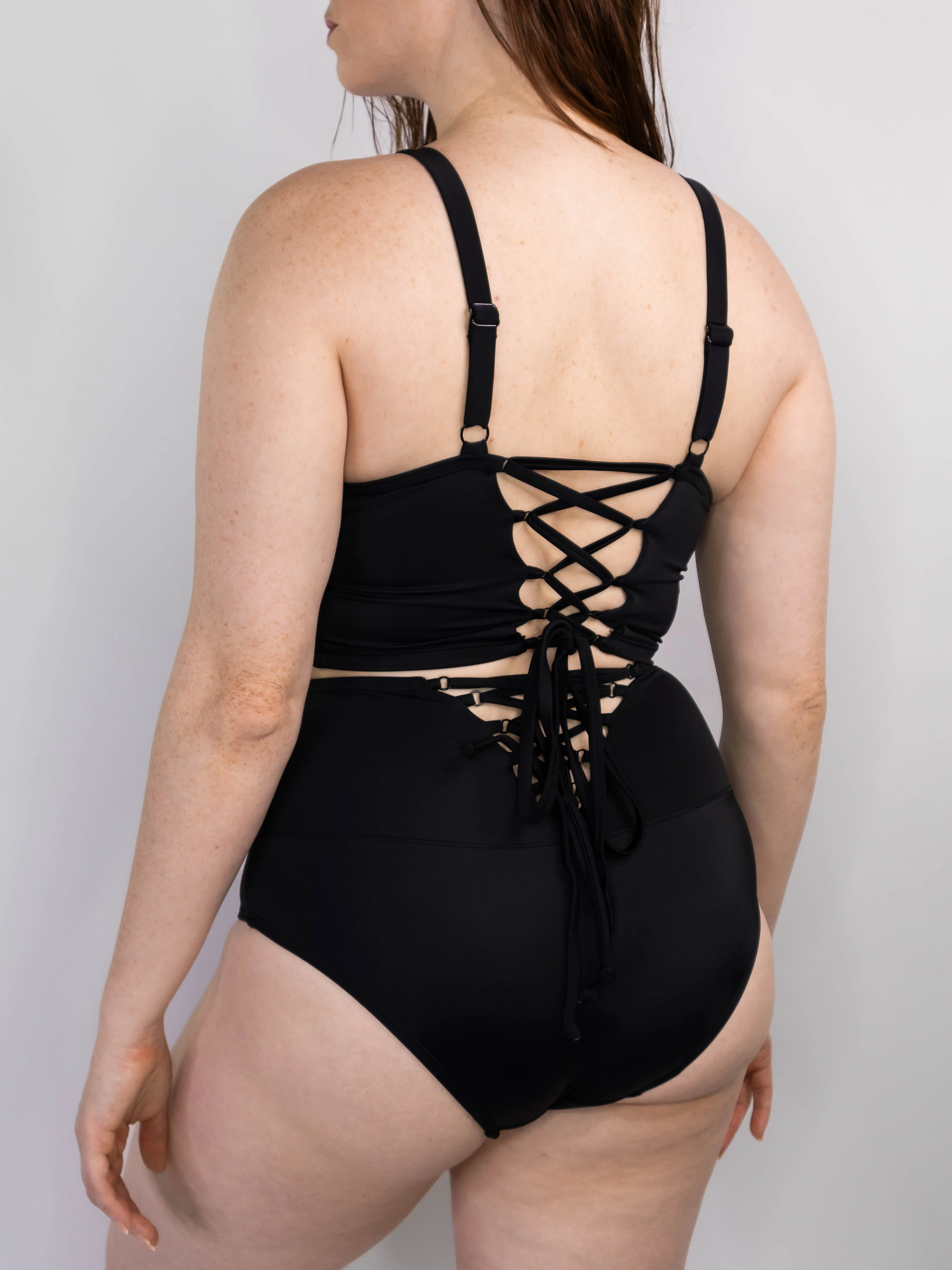 All-Black Compression High-Rise Swim Bottom