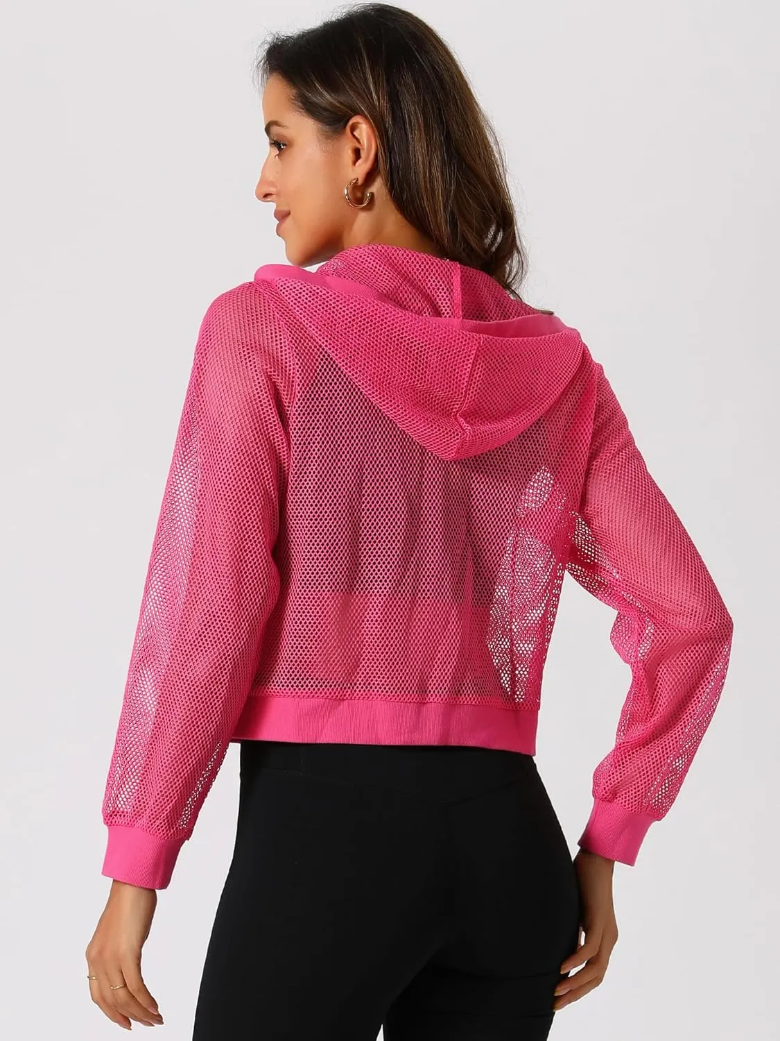 Allegra K Hoodie Jacket for Women's 2024 Zip Up Long Sleeve Mesh Sheer Bomber Jackets