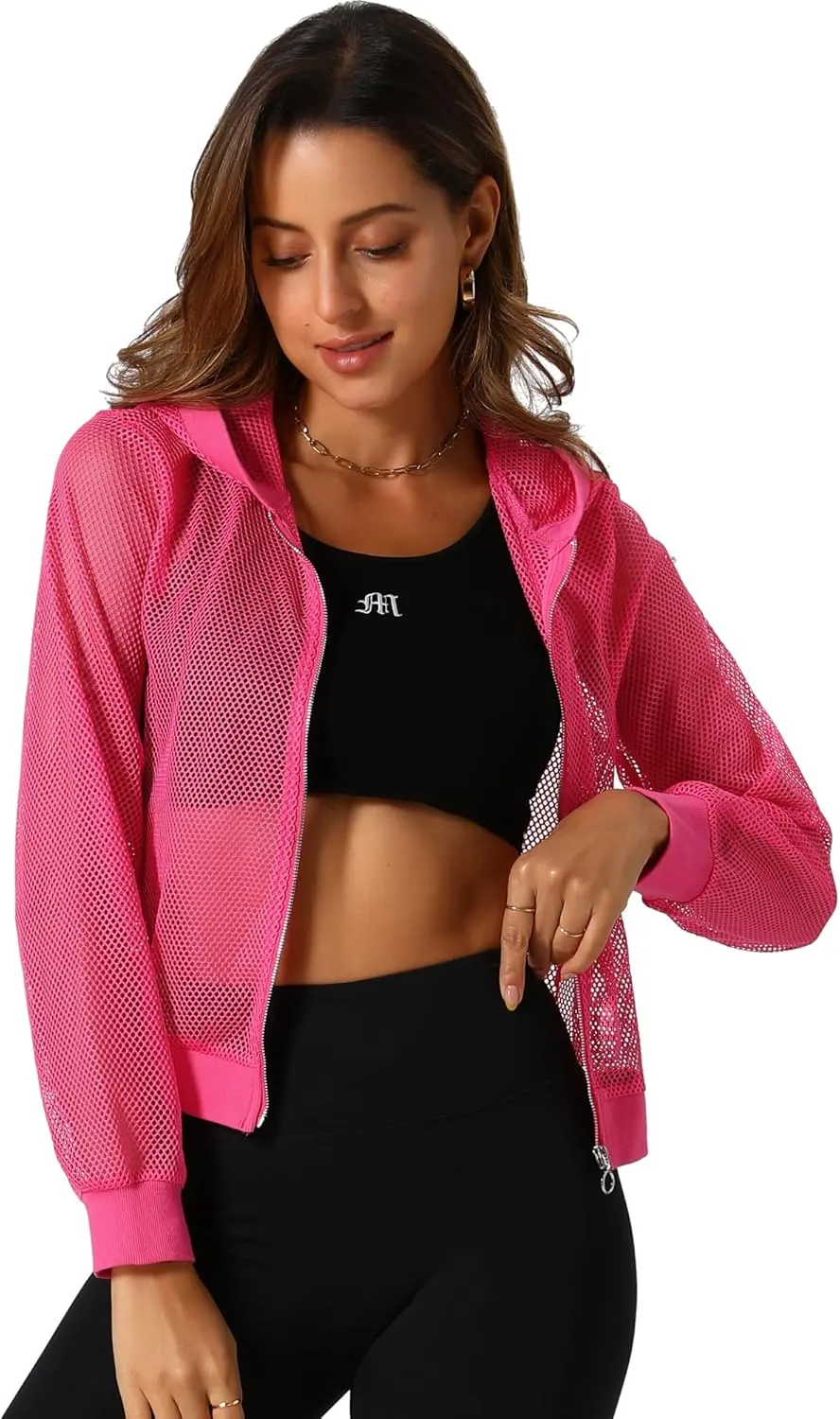 Allegra K Hoodie Jacket for Women's 2024 Zip Up Long Sleeve Mesh Sheer Bomber Jackets