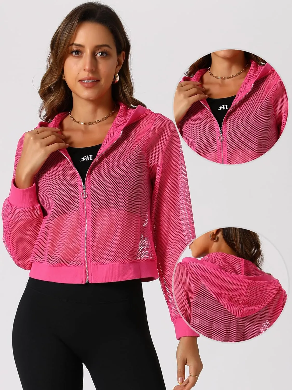 Allegra K Hoodie Jacket for Women's 2024 Zip Up Long Sleeve Mesh Sheer Bomber Jackets