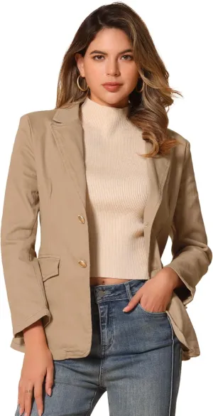 Allegra K Notched Lapel Blazer for Women's Denim Single Breasted Shoulder Pad Business Casual Jackets