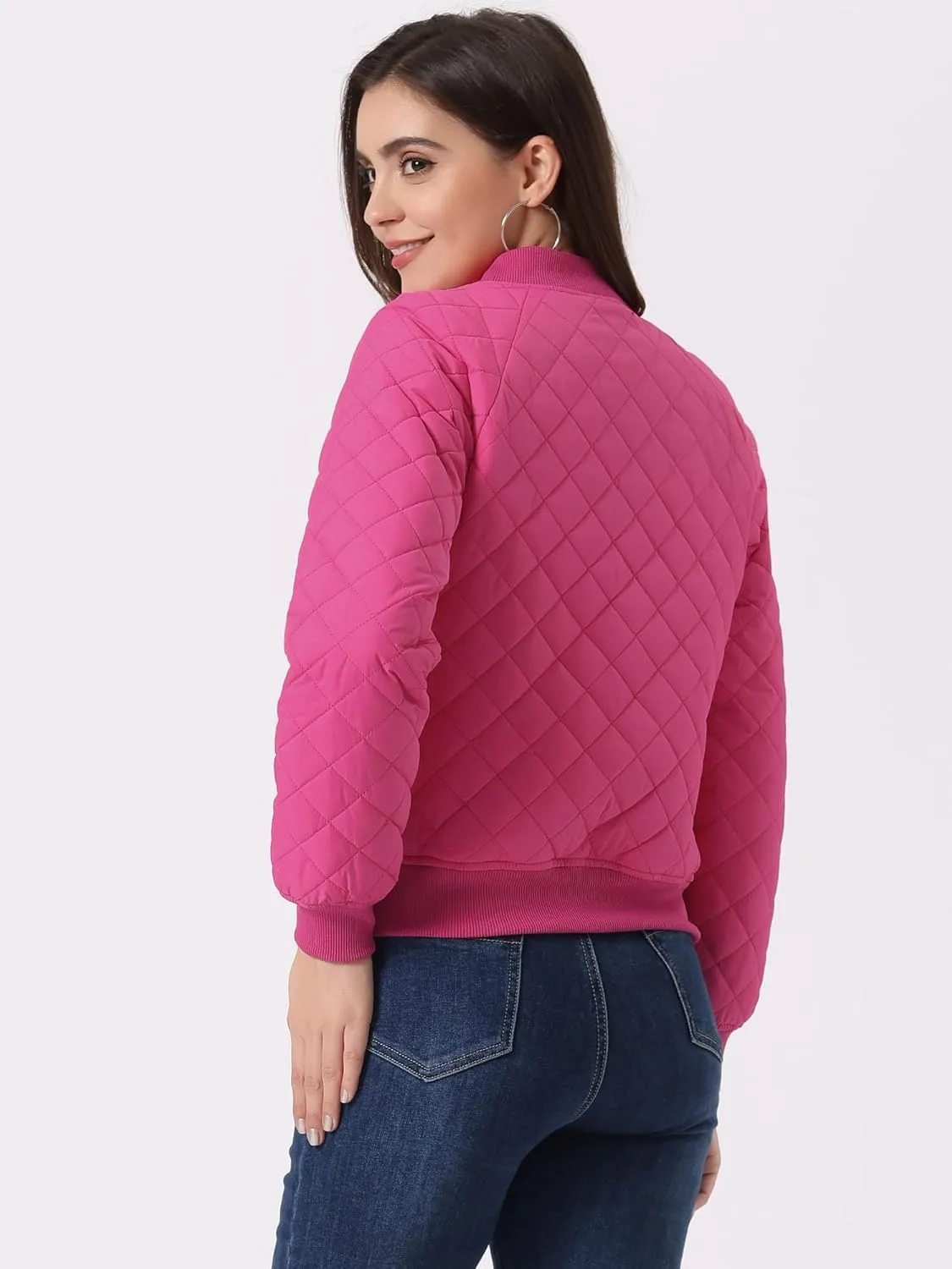 Allegra K Quilted Bomber Jacket for Women's Zip Up Raglan Jackets