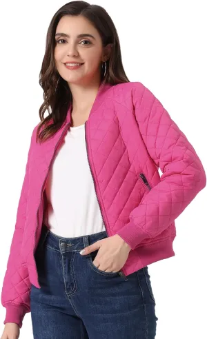 Allegra K Quilted Bomber Jacket for Women's Zip Up Raglan Jackets