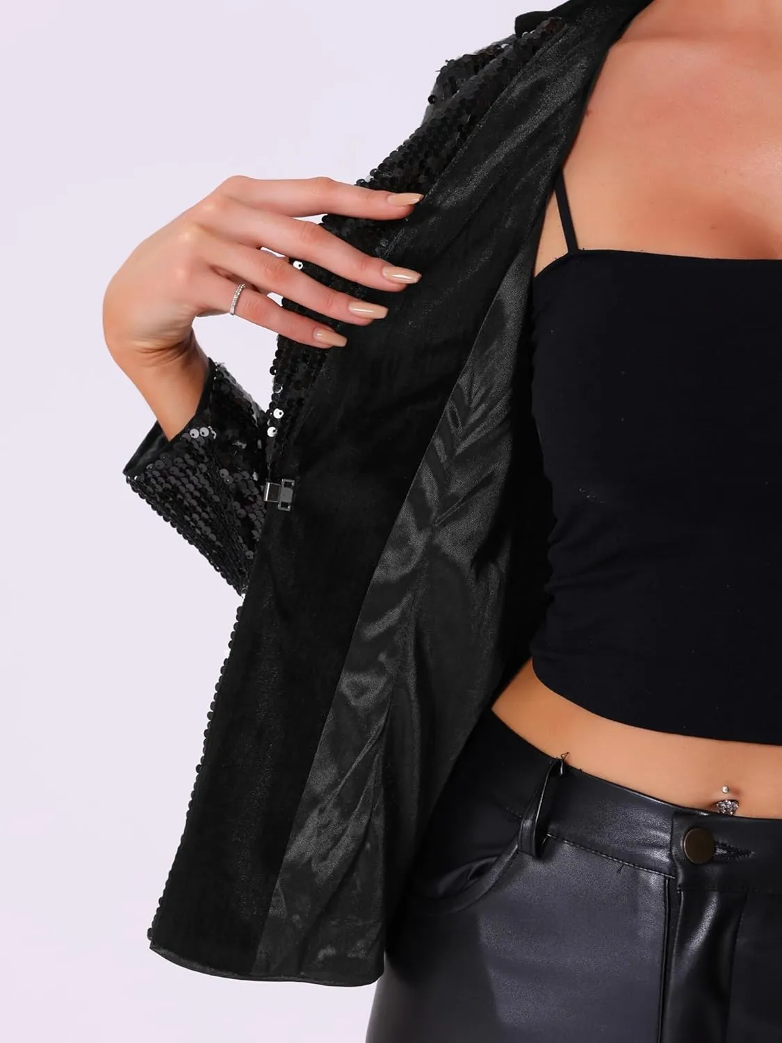 Allegra K Sequin Jacket for Women's Party Sparkly Shiny Jackets
