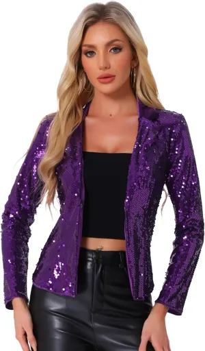 Allegra K Sequin Jacket for Women's Party Sparkly Shiny Jackets