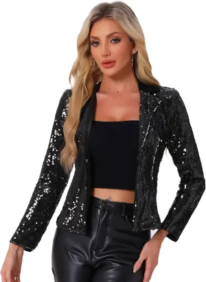 Allegra K Sequin Jacket for Women's Party Sparkly Shiny Jackets