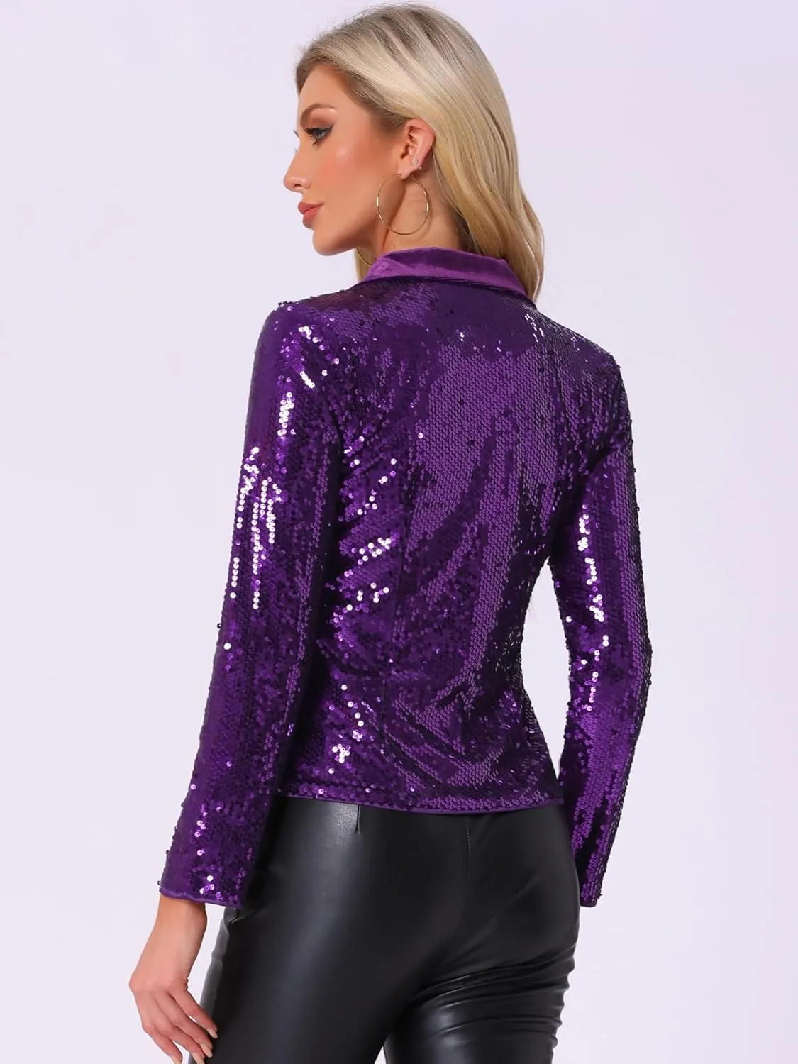 Allegra K Sequin Jacket for Women's Party Sparkly Shiny Jackets