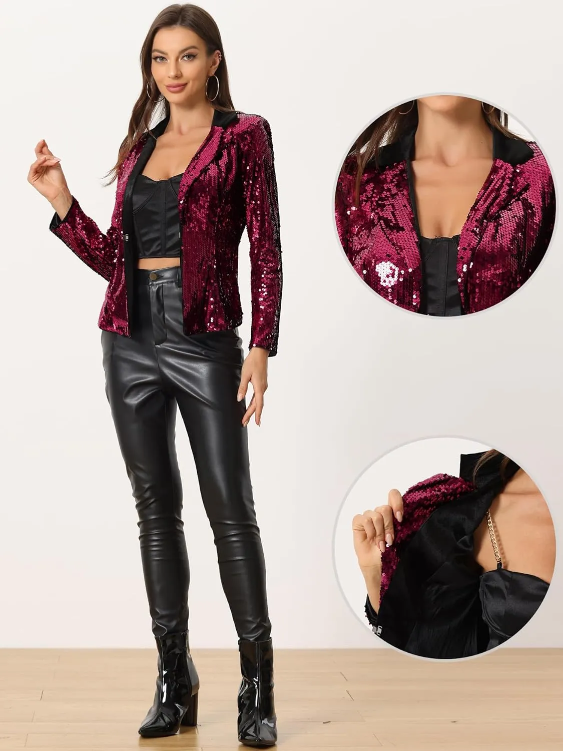 Allegra K Sequin Jacket for Women's Party Sparkly Shiny Jackets
