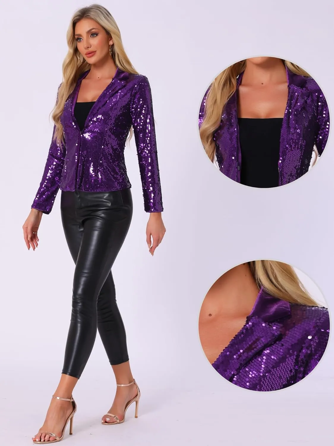 Allegra K Sequin Jacket for Women's Party Sparkly Shiny Jackets